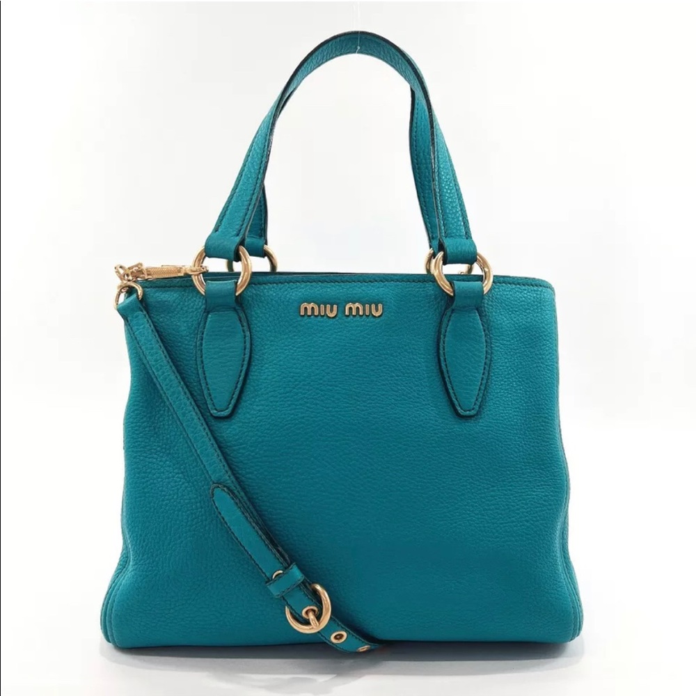 MIUMIU Handbag RN0757 2way Vitello Caribbean leather Women 100% Authentic
